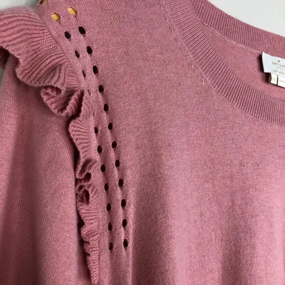 Kate Spade Light Pink Eyelet Ruffle Short Sleeve Sweater size XXL NWT Crew Neck